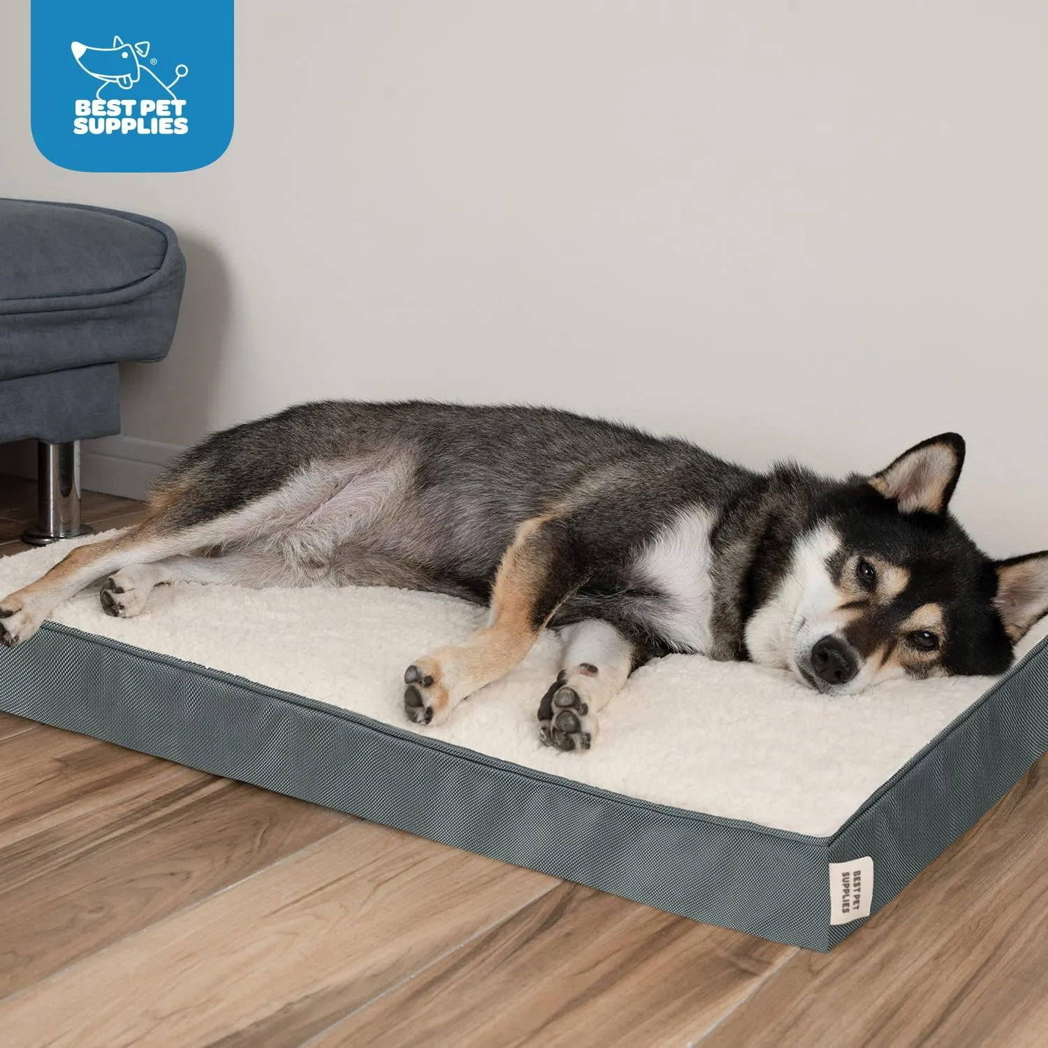 Best Pet Supplies Cute Dog Crate Mat Flat Bed with Waterproof Exterior, Thick Orthopedic Egg Foam Mattress, and Soft Sherpa Fleece Cover for Small, Medium, and Large Breeds - Gray, 24X16X3