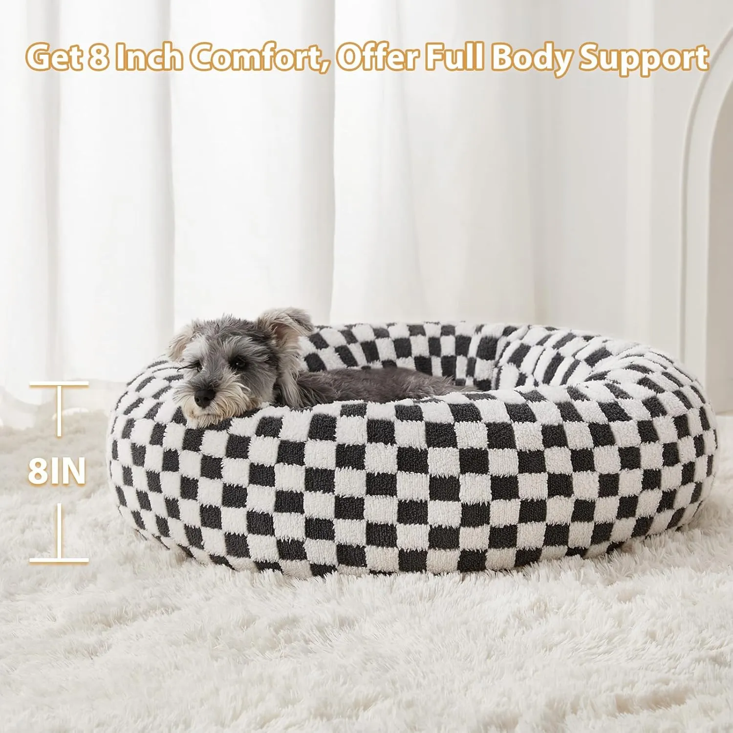 BFPETHOME Donut Dog Beds for Small Dog, Round Cat Beds for Indoor Cats, Calming Pet Bed for Puppy and Kitty with Non-Slip Bottom, Cute Fancy Puppy Bed Machine Washable Plush Fabric
