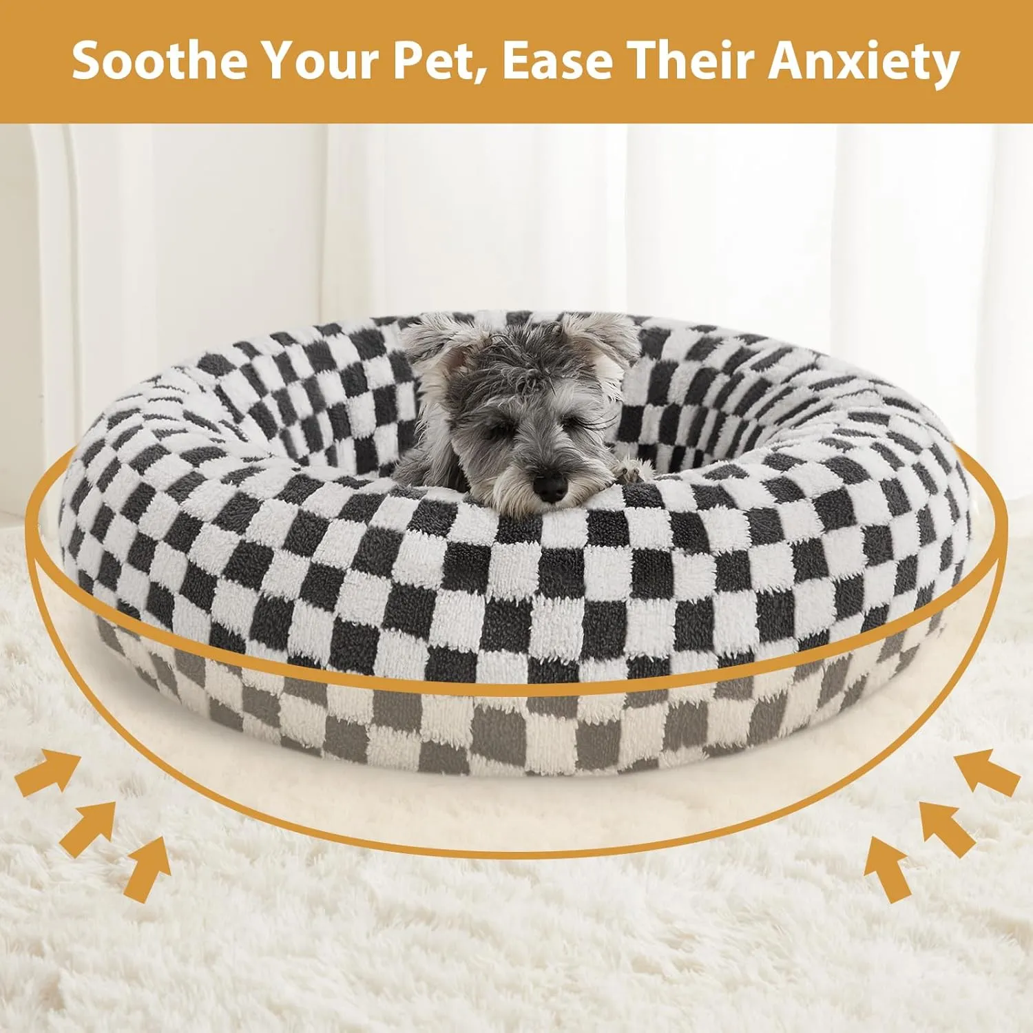 BFPETHOME Donut Dog Beds for Small Dog, Round Cat Beds for Indoor Cats, Calming Pet Bed for Puppy and Kitty with Non-Slip Bottom, Cute Fancy Puppy Bed Machine Washable Plush Fabric