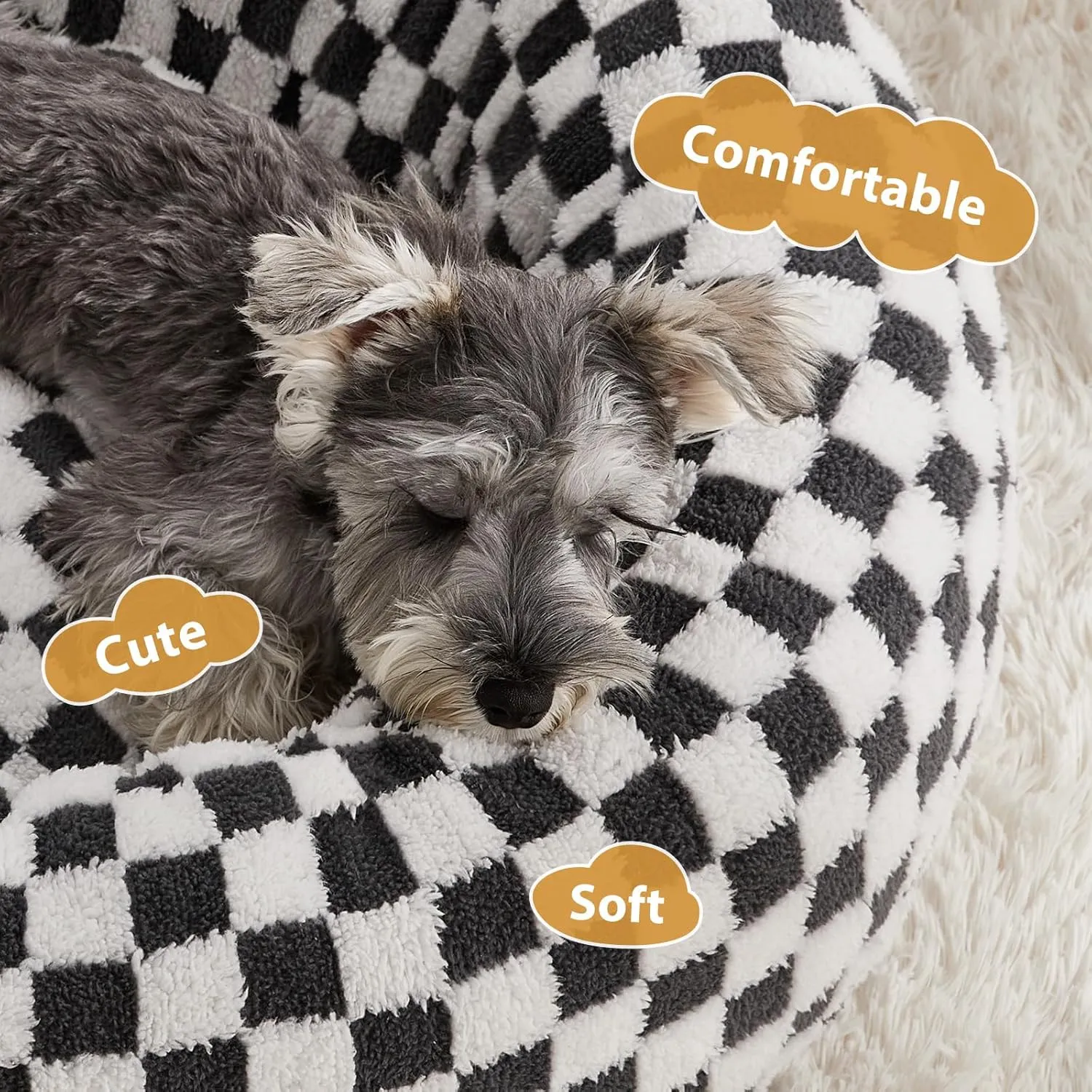 BFPETHOME Donut Dog Beds for Small Dog, Round Cat Beds for Indoor Cats, Calming Pet Bed for Puppy and Kitty with Non-Slip Bottom, Cute Fancy Puppy Bed Machine Washable Plush Fabric