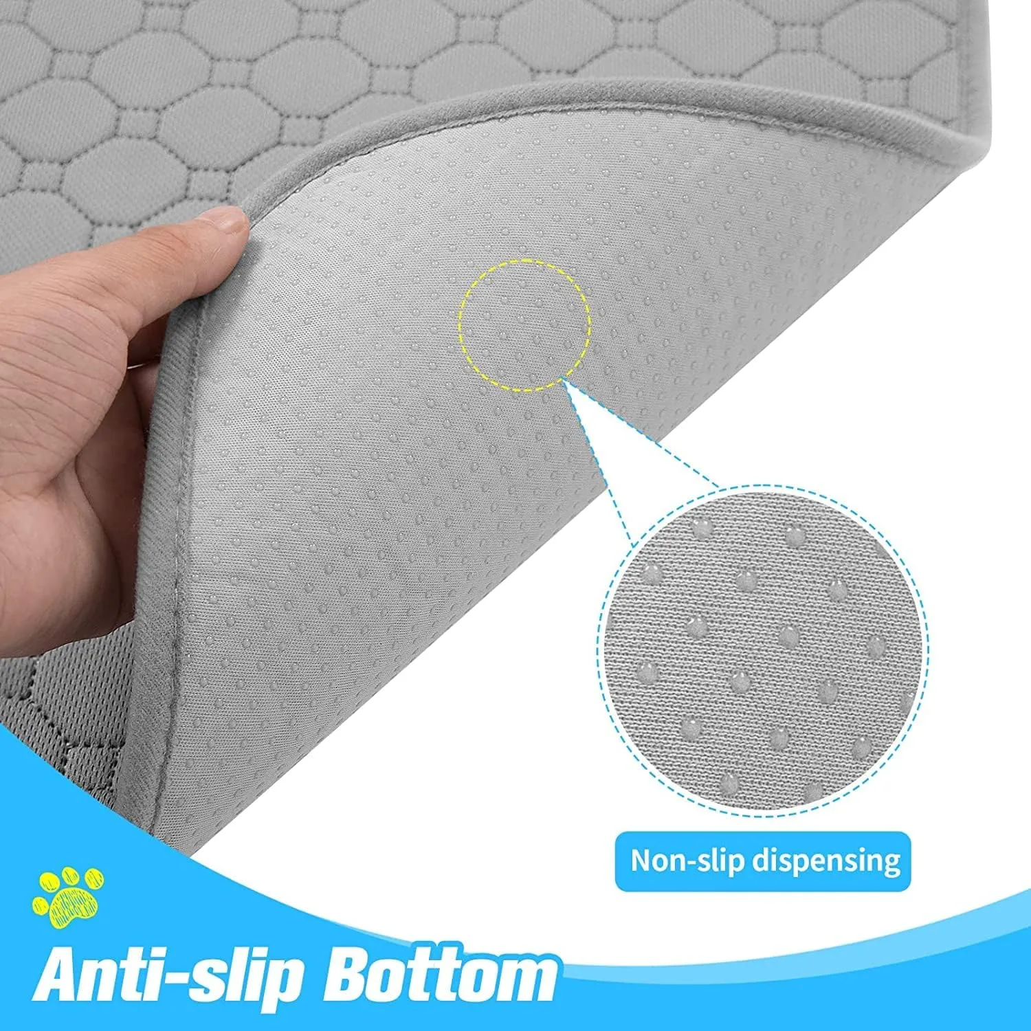 BINGPET Waterproof Non-Slip 2 Pcs, 24" X 16" Dog Food Mat - Anti-Slip, Extra Large for 2 Pack Dog Bowls, Absorbent Pet Feeding Mats - Washable Pee Pads for Puppies & Cats, Bone & Paw Pattern