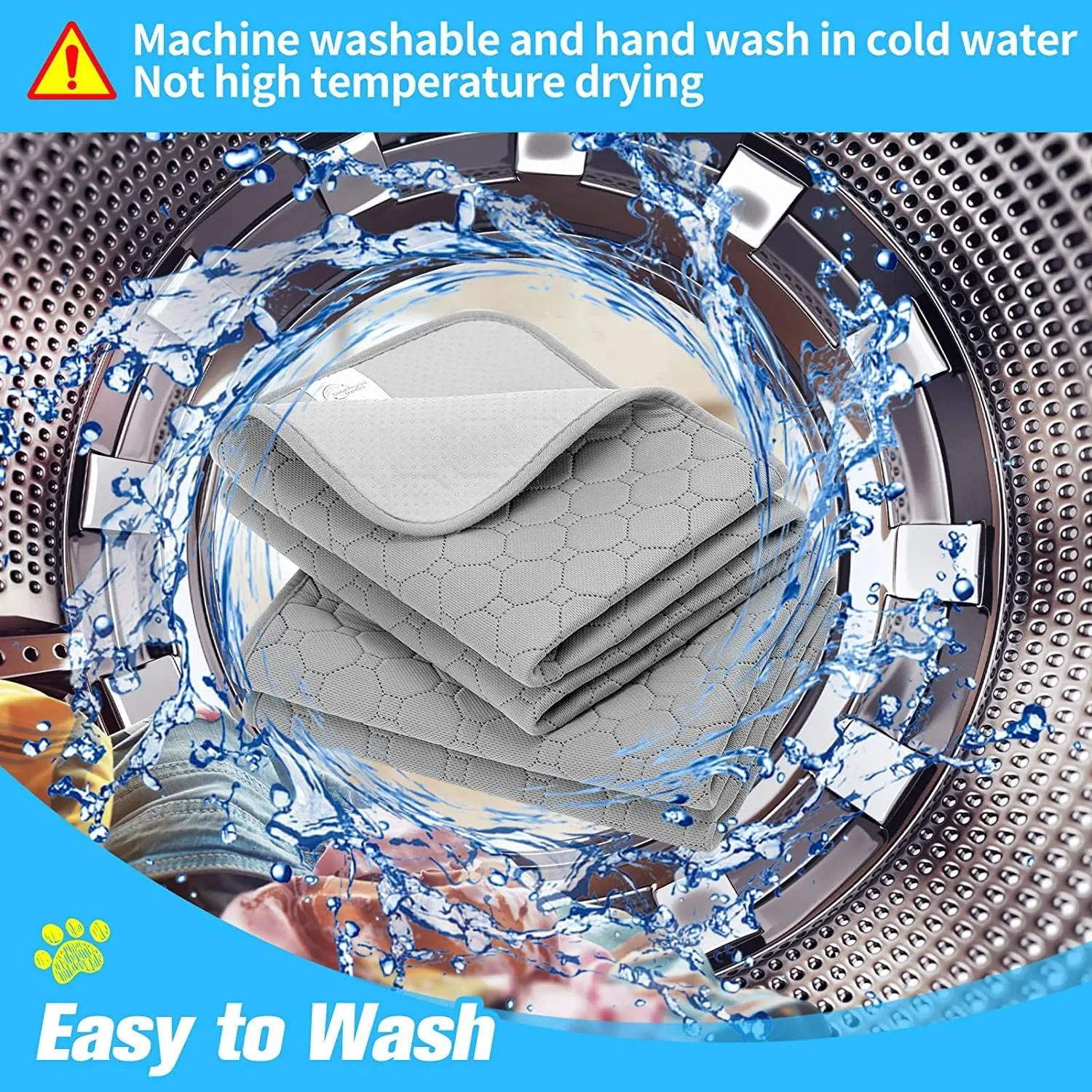 BINGPET Waterproof Non-Slip 2 Pcs, 24" X 16" Dog Food Mat - Anti-Slip, Extra Large for 2 Pack Dog Bowls, Absorbent Pet Feeding Mats - Washable Pee Pads for Puppies & Cats, Bone & Paw Pattern