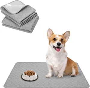 BINGPET Waterproof Non-Slip 2 Pcs, 24" X 16" Dog Food Mat - Anti-Slip, Extra Large for 2 Pack Dog Bowls, Absorbent Pet Feeding Mats - Washable Pee Pads for Puppies & Cats, Bone & Paw Pattern