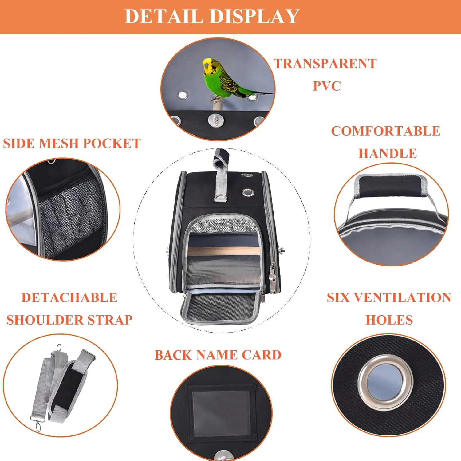 Bird Carrier Travel Cage with Stand (with Tray), Small Bird Travel Cage for Parrot, Small Bird Carrier for Travel Parakeet Carrier with Shoulder Strap, Bird Cages for Parakeets (Black)