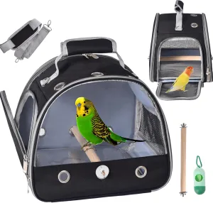 Bird Carrier Travel Cage with Stand (with Tray), Small Bird Travel Cage for Parrot, Small Bird Carrier for Travel Parakeet Carrier with Shoulder Strap, Bird Cages for Parakeets (Black)