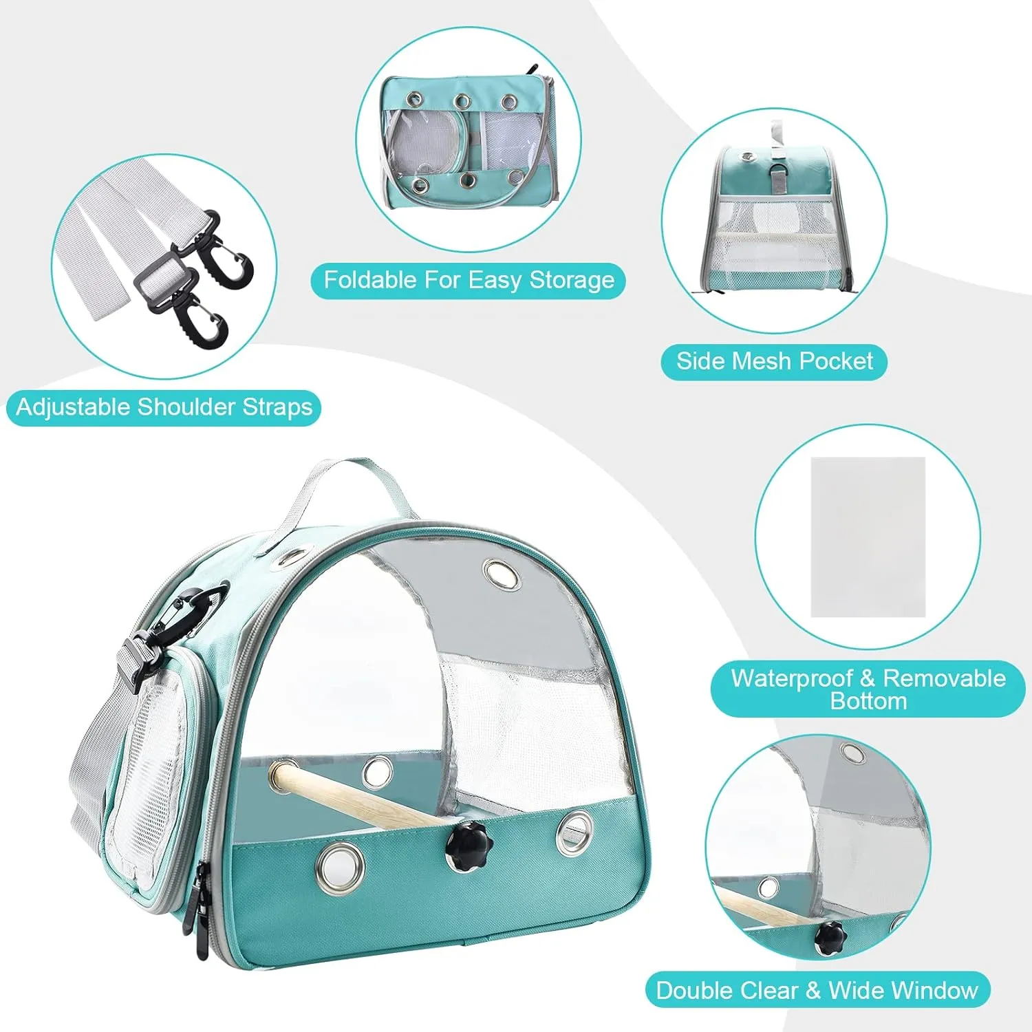 Bird Travel Carrier with Standing Perch,Lightweight Breathable Parrot Cage, Small Pet Carrier Bag with Shoulder Strap,Bird Rat Guinea Pig Squirrel Carrier (Green)