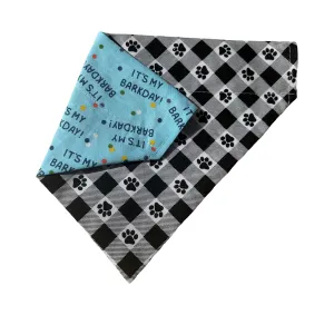 Birthday Dog Bandana | Colorful Dog Bandana | Blue | Plaid | Reversible Slip On Dog Bandana | Slip Over The Collar Bandana | For Small Medium Or Large Dogs (Birthday (blue), M)