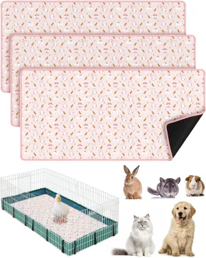 Bissap 3 Packs Guinea Pig Cage Liners, 47''X24'' Washable Guinea Pig Pee Pads Non Slip Reusable Fast and Super Absorbent Bedding for Small Animals Rabbit Hamster Chinchillas Rat - Pink