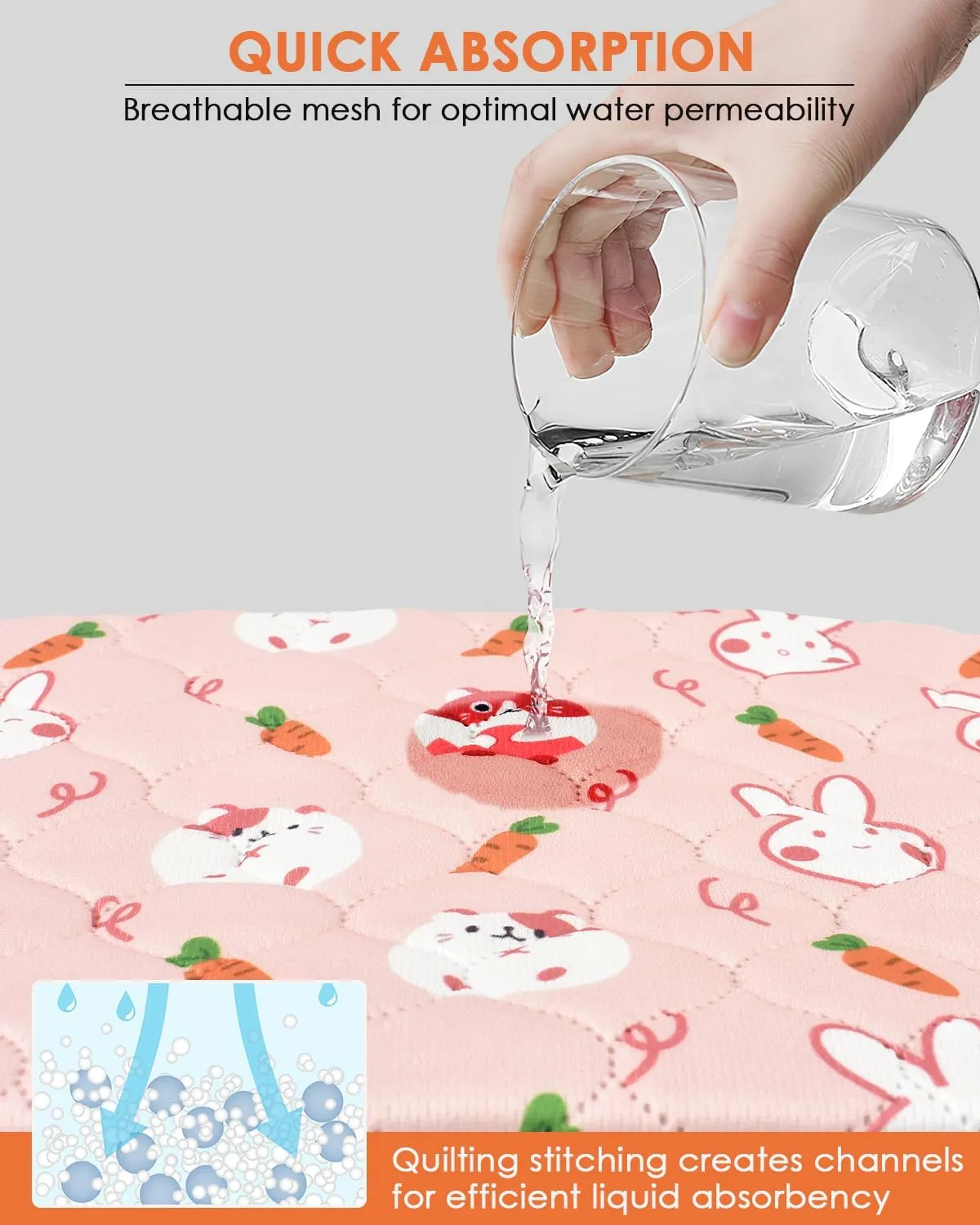 Bissap 3 Packs Guinea Pig Cage Liners, 47''X24'' Washable Guinea Pig Pee Pads Non Slip Reusable Fast and Super Absorbent Bedding for Small Animals Rabbit Hamster Chinchillas Rat - Pink