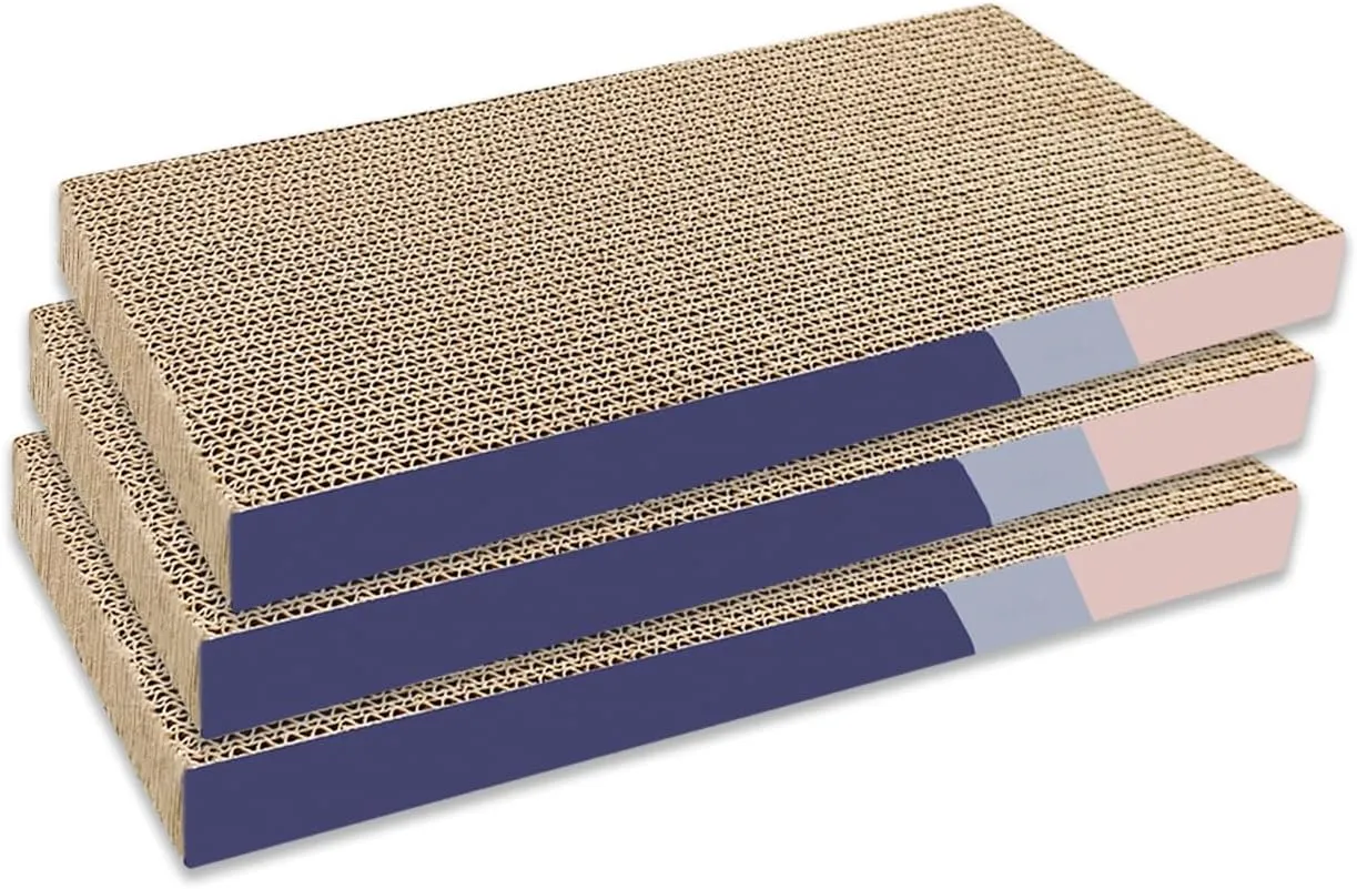 Blue-Purple Gradient 17-Inch Recycled Corrugated Cat Scratch Pads 3-Pack, Double-Sided Use, Furniture Guard, Ideal for Cats Rest, Play, and Claw Grinding