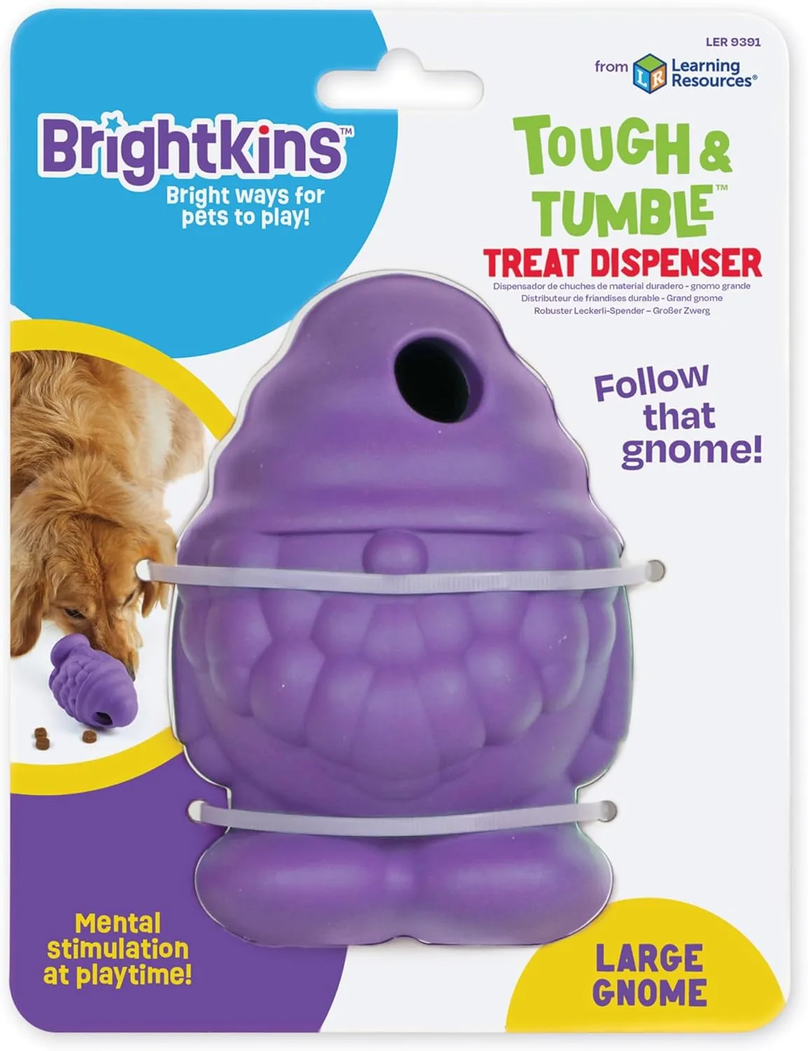 Brightkins Tough & Tumble Treat Dispenser Large Gnome - Interactive Dog Puzzle Toys for All Breeds, Rubber Dog Toys for Aggressive Play, Dog Stocking Stuffers