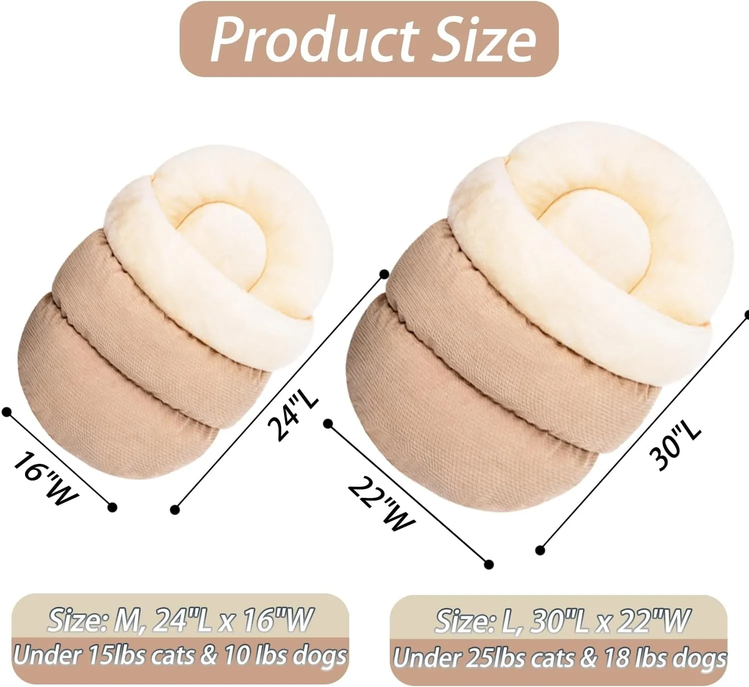 Cat Bed - Pet Slipper Cave Bed for Indoor Cats and Small Dogs, Self Warming, Cozy & Soft Plush, Anti-Slip & Durable, Washable for Kittens and Puppies Under 15 lbs (24"x16", M, Light Brown)