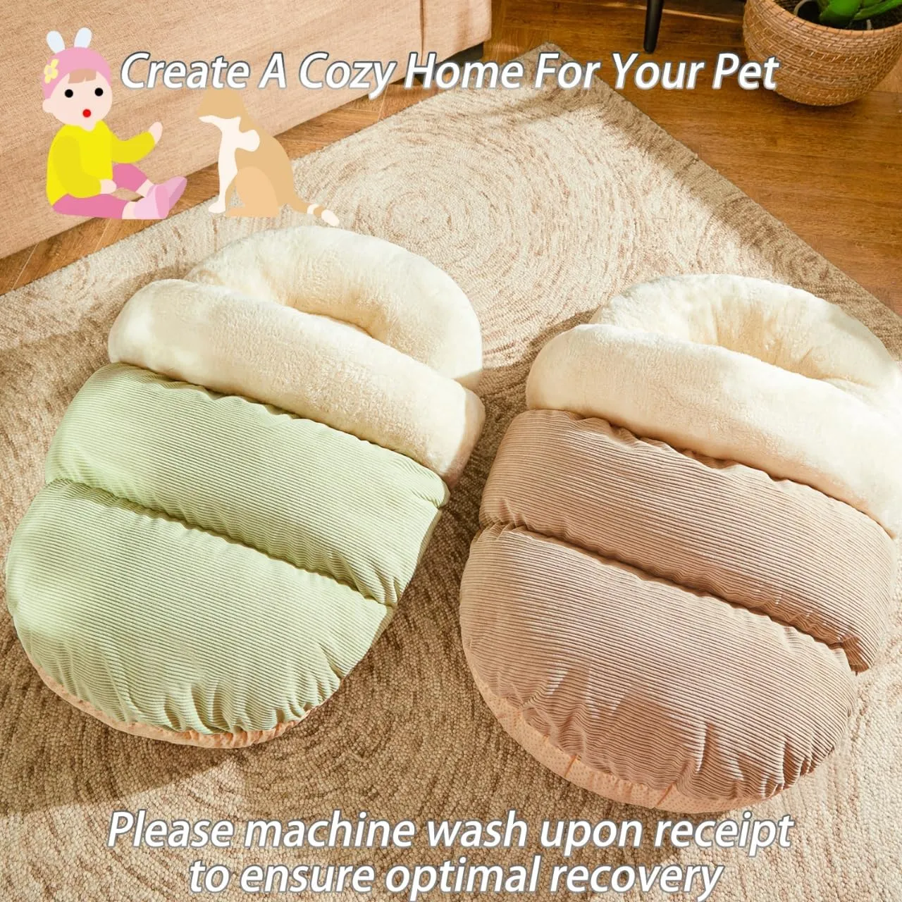 Cat Bed - Pet Slipper Cave Bed for Indoor Cats and Small Dogs, Self Warming, Cozy & Soft Plush, Anti-Slip & Durable, Washable for Kittens and Puppies Under 15 lbs (24"x16", M, Light Brown)