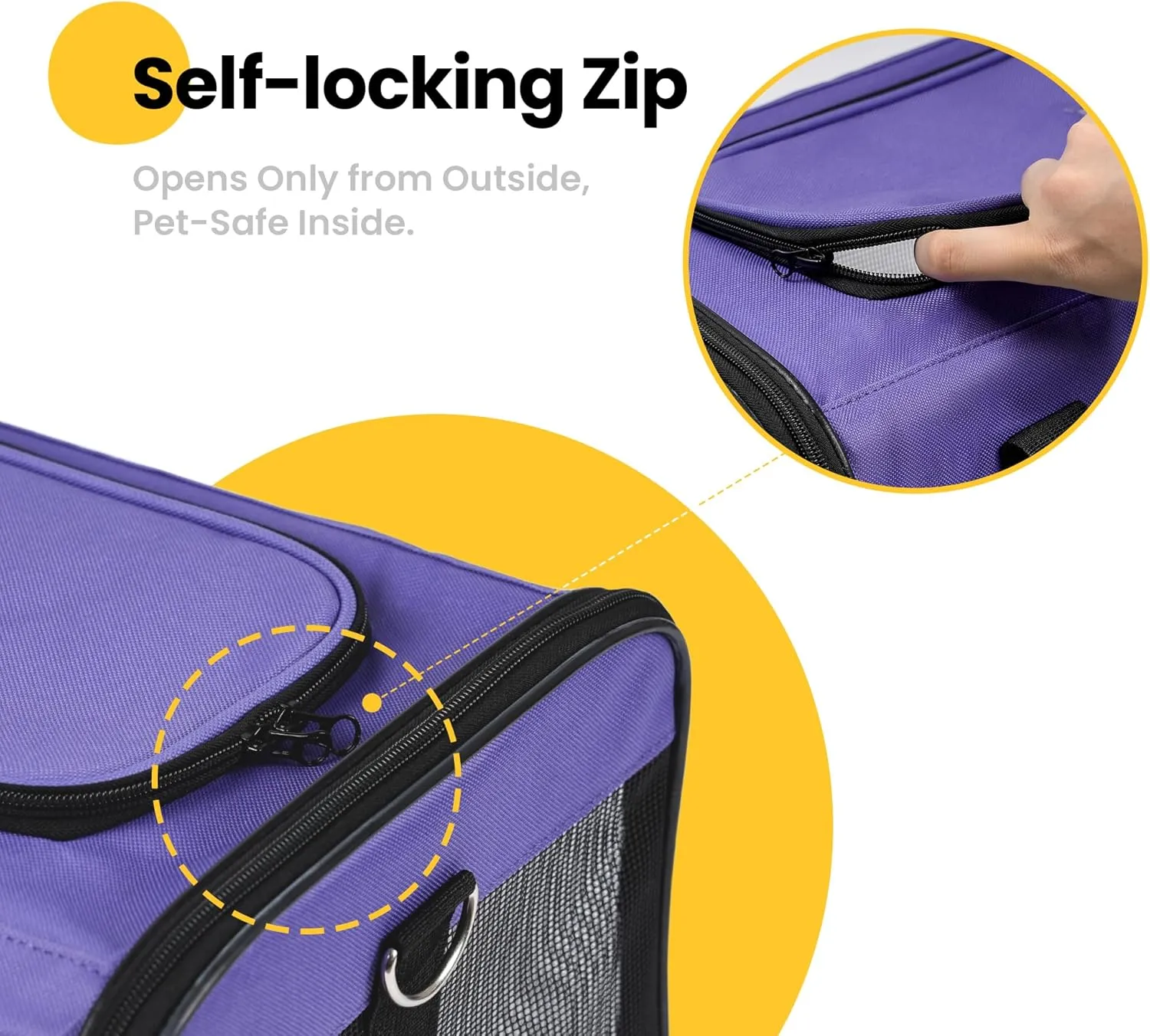 Cat Carrier Airline Approved, Soft-Sided Dog Carrier with Inner Safety Leash, Pet Transport Carrier for Small-Medium Cats Puppies up to 15 Lbs, Collapsible Travel Kitten Carrier Bag -Purple M