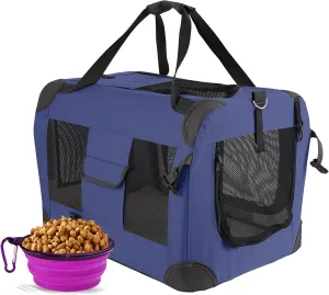 Cat Carrier Pet Carrier Bag Dog Crate 20"x 13"x 13"Portable Collapsible with Soft Warm Blanket/Bowl for Puppy Up to 10 lbs Sturdy Transport Carrier Long Trips/Traveling/Indoor/Outdoor