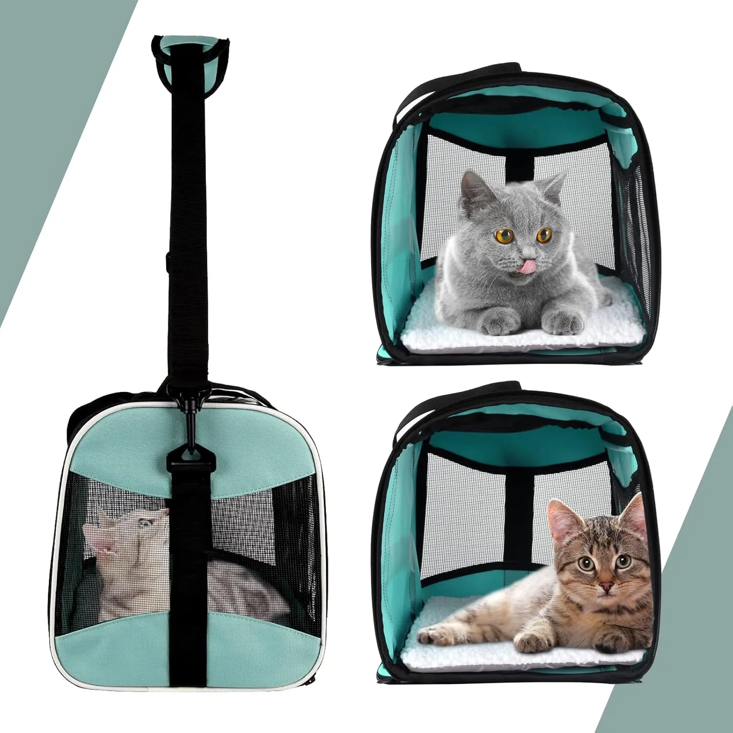 Cat Carrying Case Pet Dog Carrier Soft-Sided Bag Airline Approved, Pet Travel Carrier Up to 15 Lbs, Collapsible Cat Carrier Dog Carrier for Medium Cats Small Cats Dogs(17x11x11 Green)