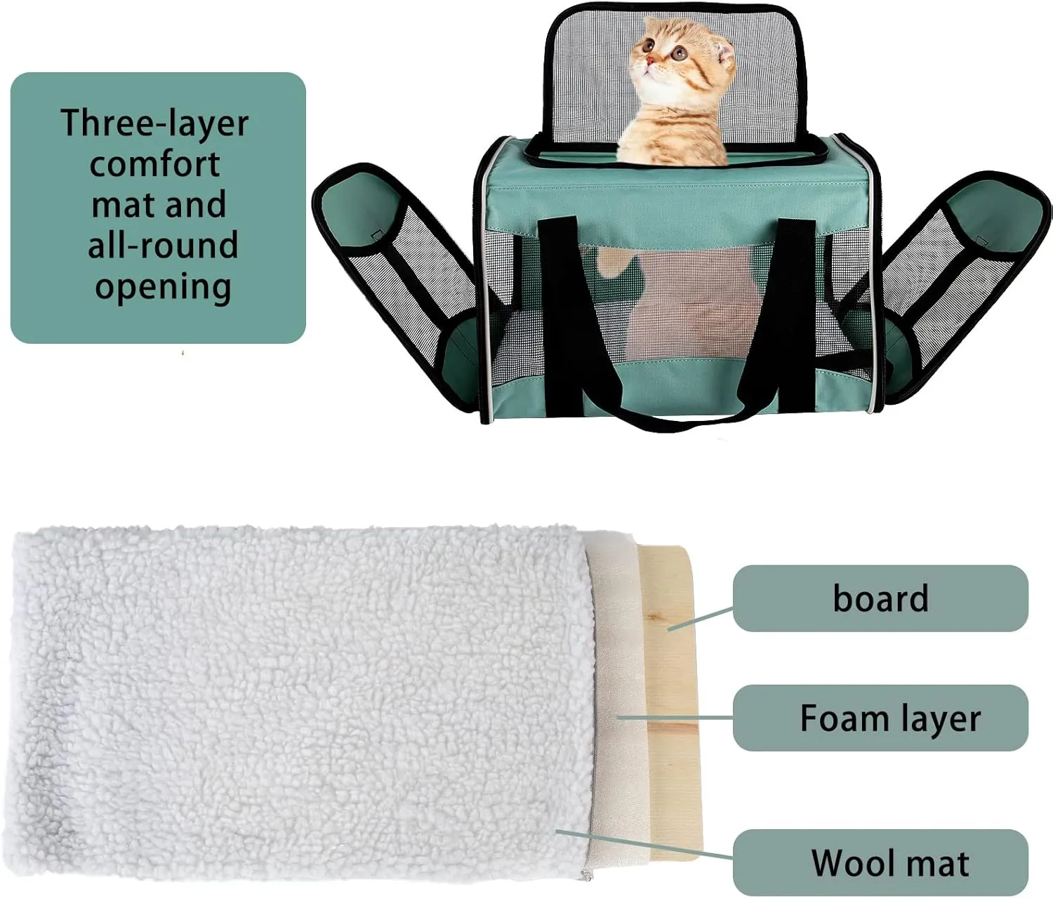 Cat Carrying Case Pet Dog Carrier Soft-Sided Bag Airline Approved, Pet Travel Carrier Up to 15 Lbs, Collapsible Cat Carrier Dog Carrier for Medium Cats Small Cats Dogs(17x11x11 Green)