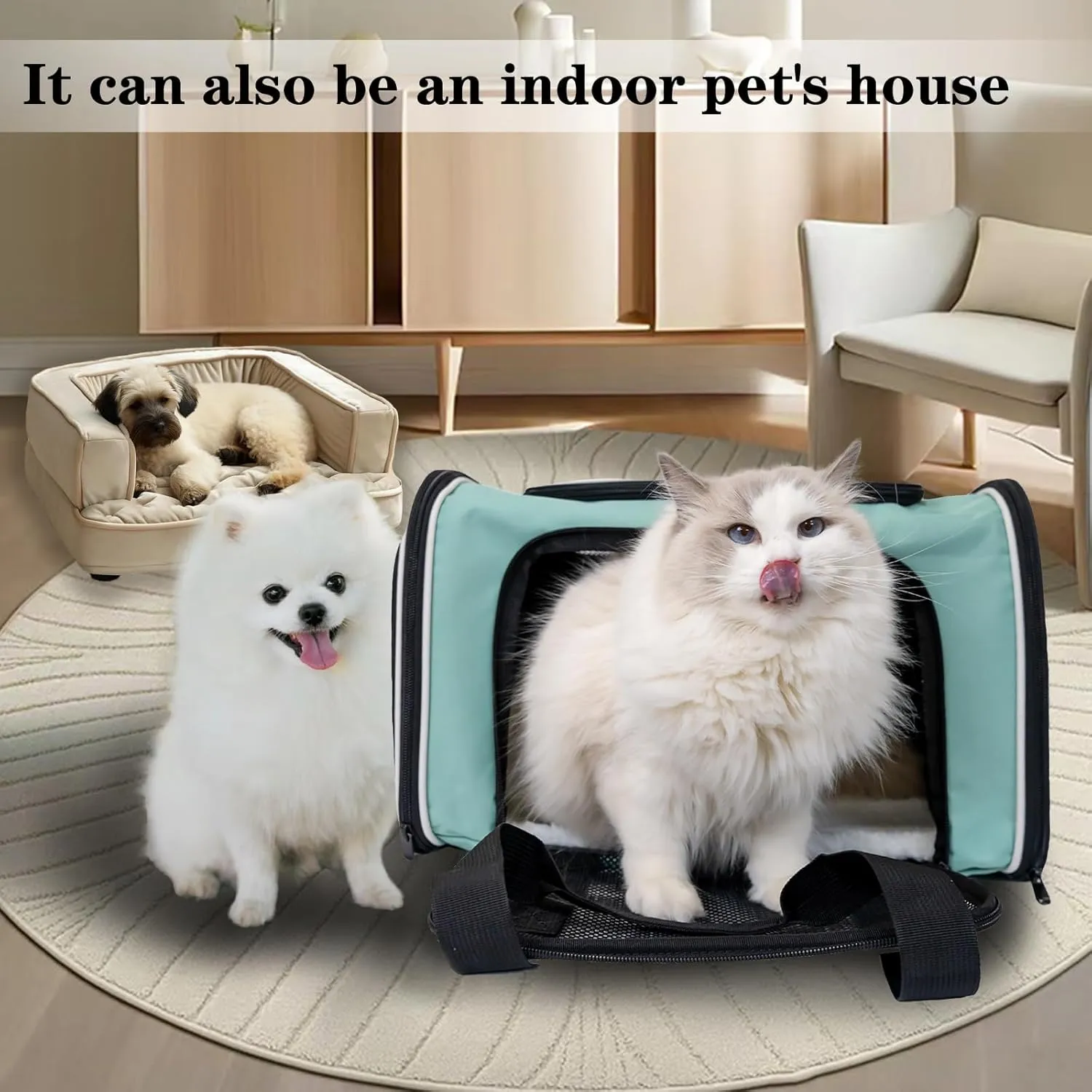 Cat, Dog Carrier for Small Medium Pet Carriers Up to15Lbs, Cat Carrier Soft- Sided Puppy Cat Bag Portable Foldable Airline Approved Carrier Travel (Green 18 * 11 * 11)