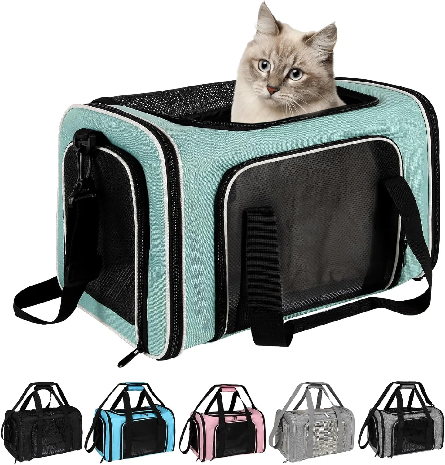 Cat, Dog Carrier for Small Medium Pet Carriers Up to15Lbs, Cat Carrier Soft- Sided Puppy Cat Bag Portable Foldable Airline Approved Carrier Travel (Green 18 * 11 * 11)