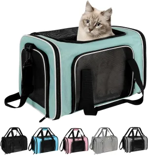Cat, Dog Carrier for Small Medium Pet Carriers Up to15Lbs, Cat Carrier Soft- Sided Puppy Cat Bag Portable Foldable Airline Approved Carrier Travel (Green 18 * 11 * 11)