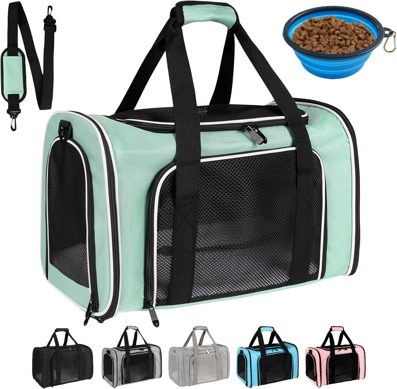 Cat, Dog Carrier for Small Medium Pet Carriers Up to15Lbs, Cat Carrier Soft- Sided Puppy Cat Bag Portable Foldable Airline Approved Carrier Travel (Green 18 * 11 * 11)