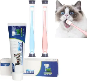 Cat Dog Pet Toothbrush & Toothpaste Kit,360 Degree Pet Toothbrush,Pet Teeth Cleaning kit,Reduces Plaque, Whitens Teeth, Freshens Breath