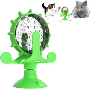 Cat Dog Treat Dispenser Toy - Cat Interactive Feeder Pet Food Toys Feeder 360 Degree Rotating Food Leakage Device Rotate with Strong Suction Cup Money Wheel Shape (Green)