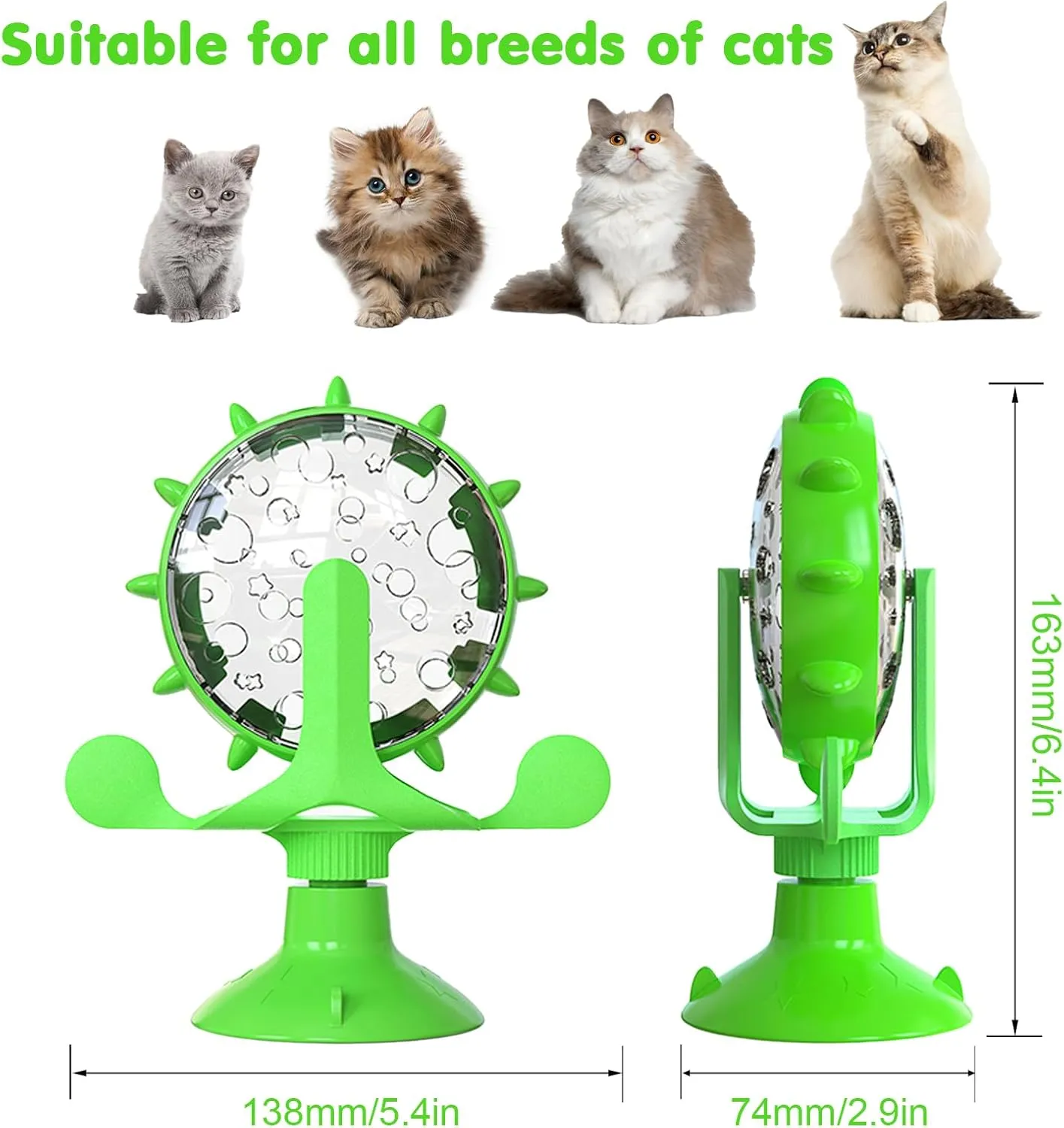 Cat Dog Treat Dispenser Toy - Cat Interactive Feeder Pet Food Toys Feeder 360 Degree Rotating Food Leakage Device Rotate with Strong Suction Cup Money Wheel Shape (Green)