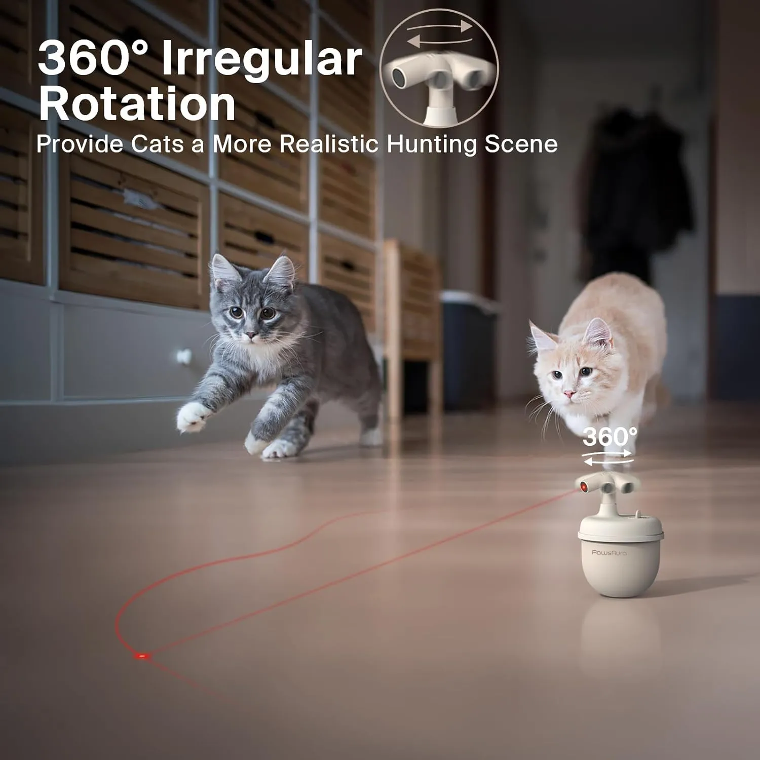 Cat Laser Toys, Automatic Cat Laser Toy Tumbler Design, Rechargeable Cat Laser Pointer 360Irregular Rotation, 3 Modes Interactive Cat Toy for Indoor Cats of All Ages and Sizes (Beige)