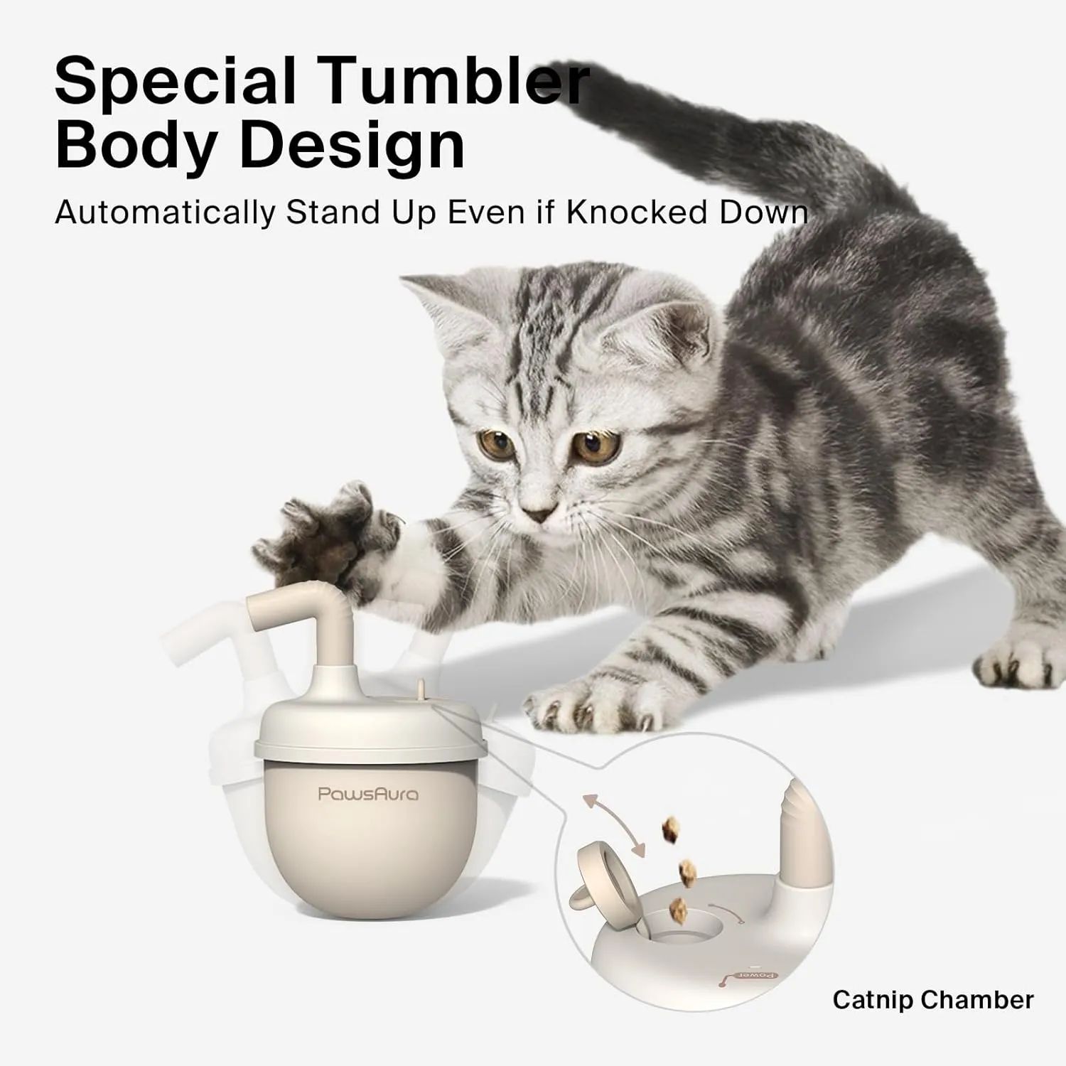 Cat Laser Toys, Automatic Cat Laser Toy Tumbler Design, Rechargeable Cat Laser Pointer 360Irregular Rotation, 3 Modes Interactive Cat Toy for Indoor Cats of All Ages and Sizes (Beige)