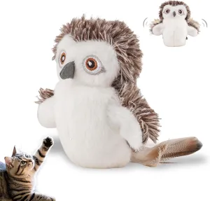 Cat Toy Realistic Chirping and Flapping Wings Interactive Bird Toy for Bored Cats, Includes Catnip Compartment and Noise-Making Feature Rechargeable Motion Sensor Touch Activated (Snowy Owl)