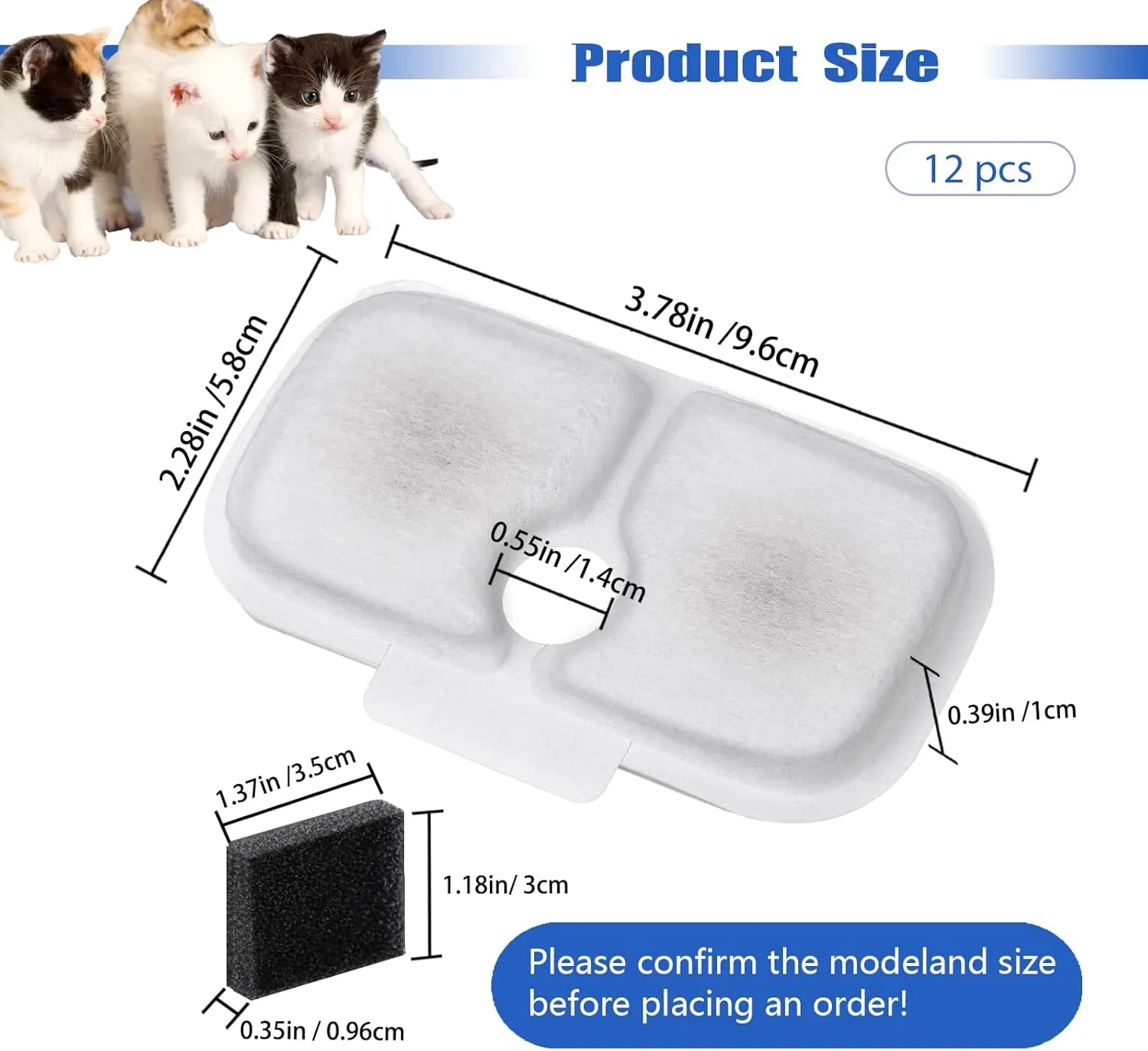 Cat Water Fountain Filter,12 packs Pet Fountain Filter Replacement for Pet Fountain,Filters Replacements fit for Petlibro Dockstream Cat Water Fountain PLWF005/PLWF115/PLWF105