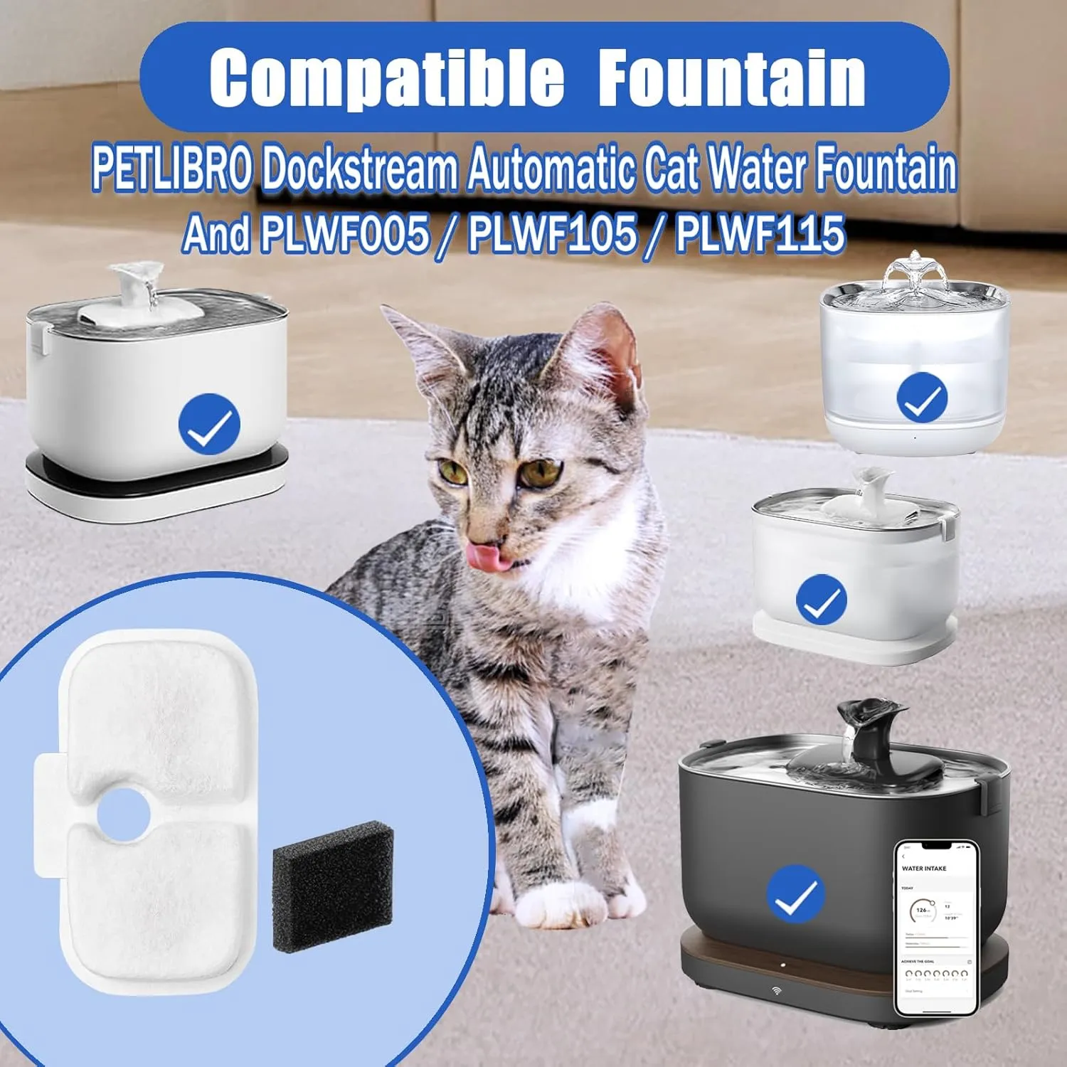Cat Water Fountain Filter,12 packs Pet Fountain Filter Replacement for Pet Fountain,Filters Replacements fit for Petlibro Dockstream Cat Water Fountain PLWF005/PLWF115/PLWF105