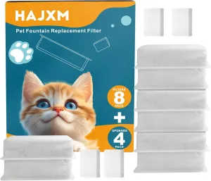 Cat Water Fountain Filters, 8 Pack Replacement Filters & 4 Pack Replacement Sponges Set for 4L/135oz Automatic Stainless Steel Pet Fountain Ultra Quiet Dog Water Dispenser