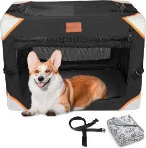 Collapsible Dog Crate-Portable Dog Crates for Small Medium Dogs,4-Door Portable Pet Travel Crate,Sturdy/Breathable/Comfortable,Indoor & Outdoor & Car Back Seat;Soft Dog Blanket