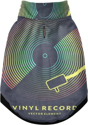 Colorful Vinyl Record CD Player for Music on Dark Pet Winter Vest Coat with Hanging Holes, Windproof Fleece Extra Warm Dog Cat Jacket Sweater Clothes Apparel for Cold Weather M