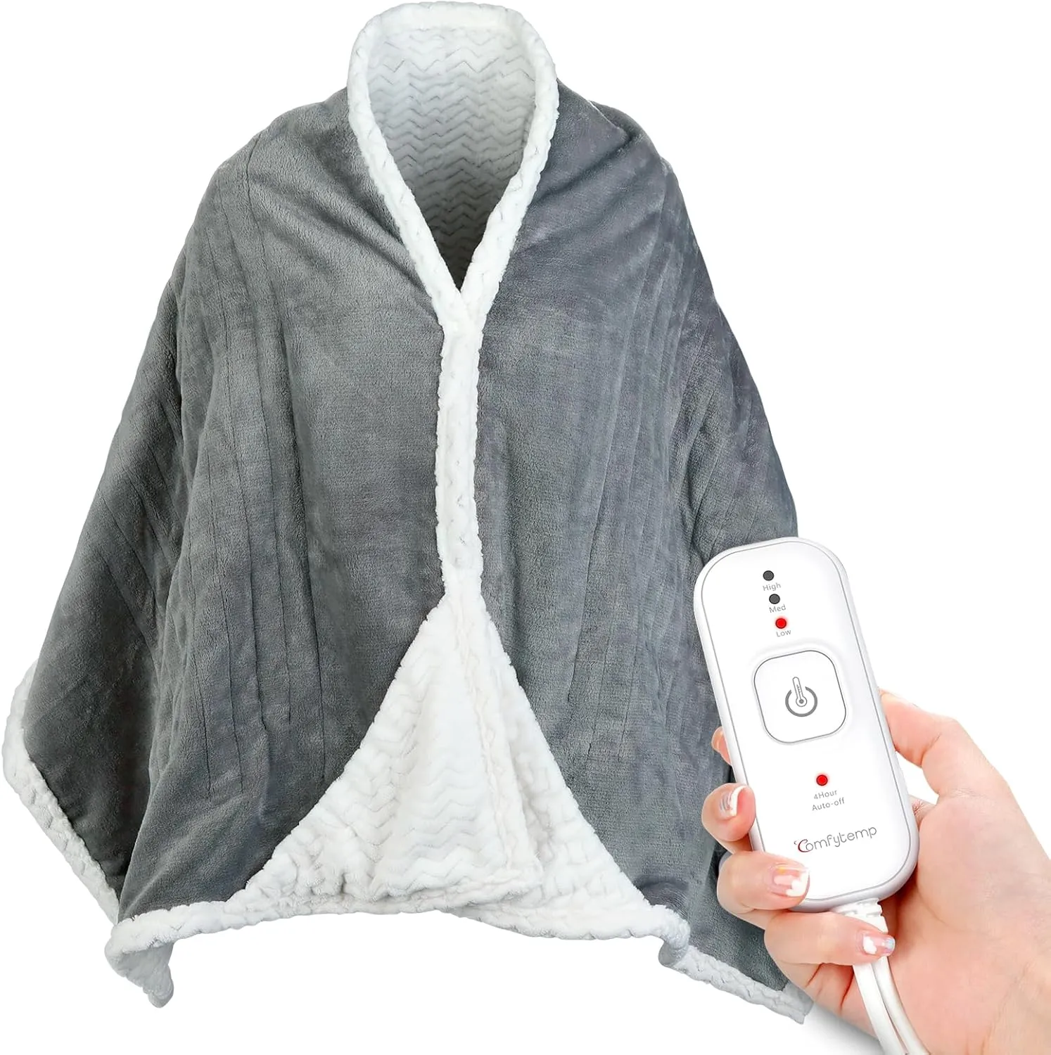 Comfytemp Wearable Heated Blanket Electric Throw - 70"x23" Soft Flannel Heated Shawl, 4H Auto Off & 3 Heating Levels & Over-Heat Protection, Machine Washable Heat Throw Wrap Gifts for Women Men, Grey