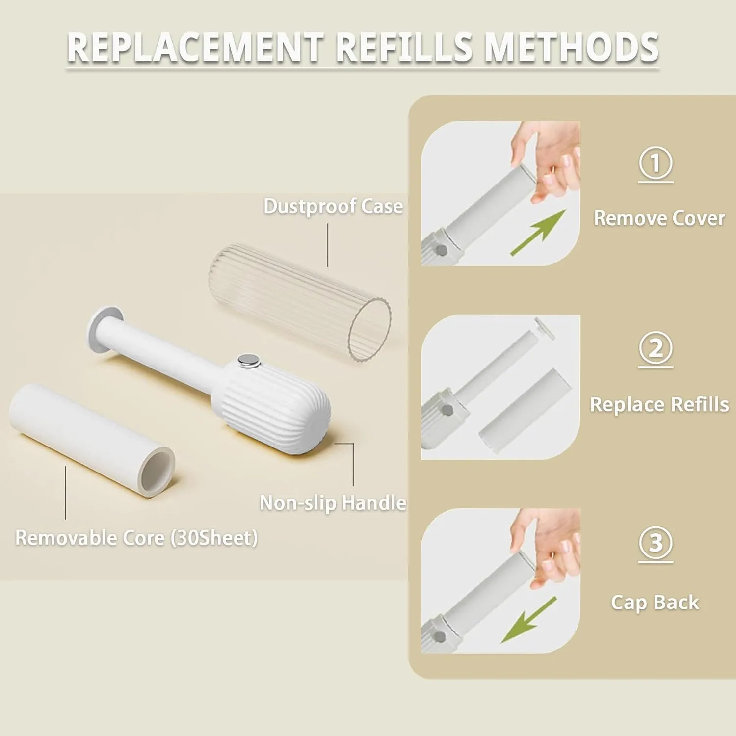 Compact Lint Roller with 150 Sheets - Portable Pet Hair Remover for Clothes, Furniture, and Travel Essentials Household Use, 1 Handle 5 Roller Refills (White)