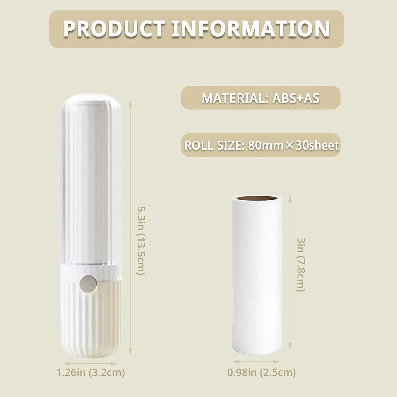 Compact Lint Roller with 150 Sheets - Portable Pet Hair Remover for Clothes, Furniture, and Travel Essentials Household Use, 1 Handle 5 Roller Refills (White)
