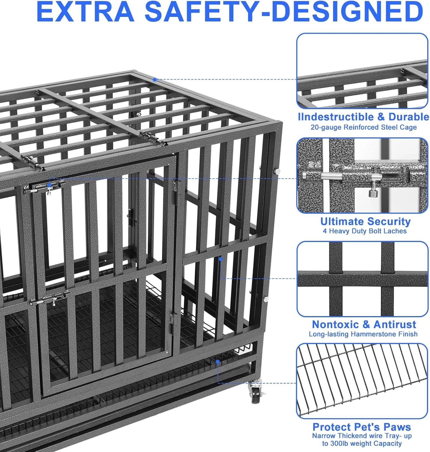 Confote 37" Heavy Duty Dog Crate Cage Kennel Metal Pet Crate Indoor Outdoor Pet Kennel for Small Dogs with Removable Tray, Double Door