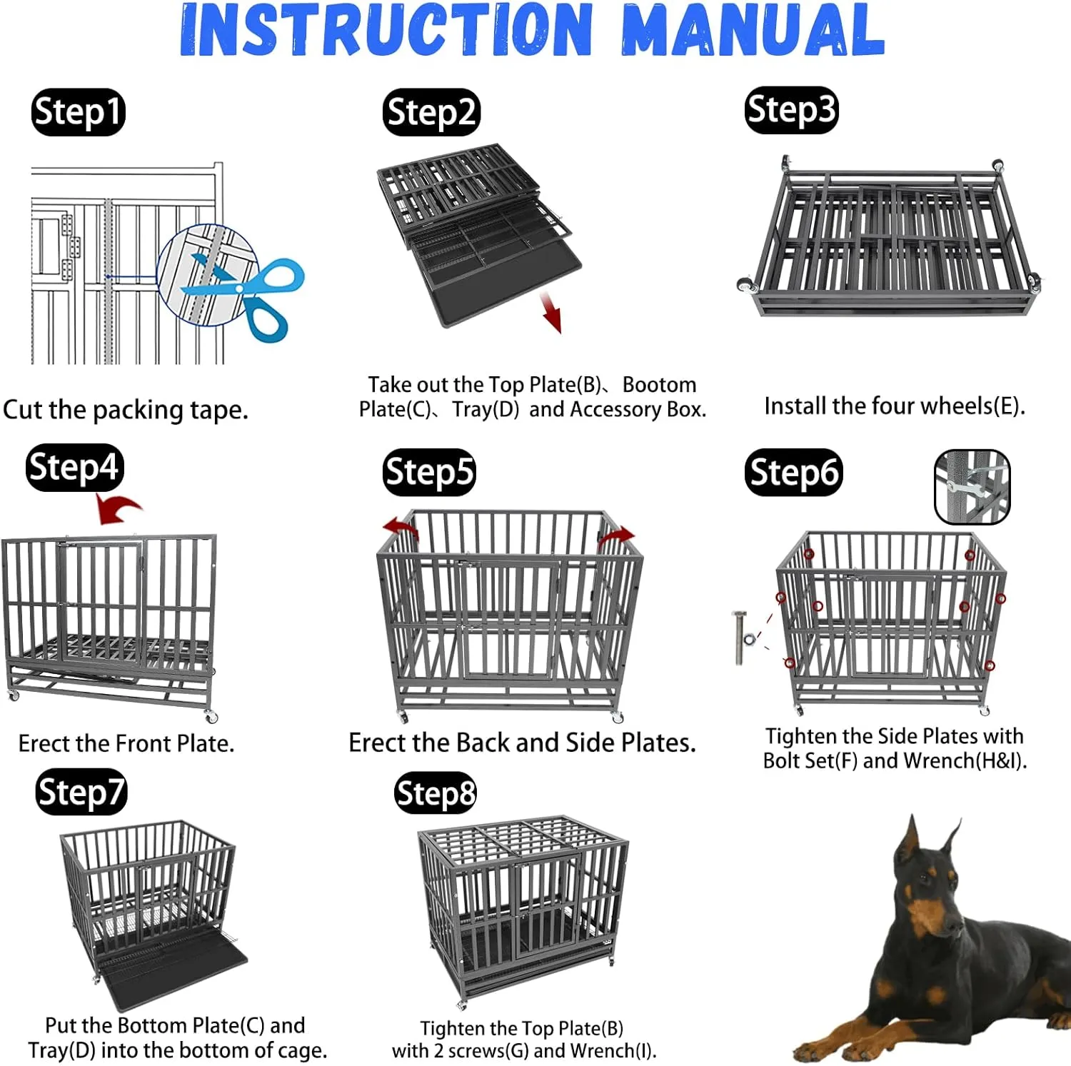 Confote 37" Heavy Duty Dog Crate Cage Kennel Metal Pet Crate Indoor Outdoor Pet Kennel for Small Dogs with Removable Tray, Double Door