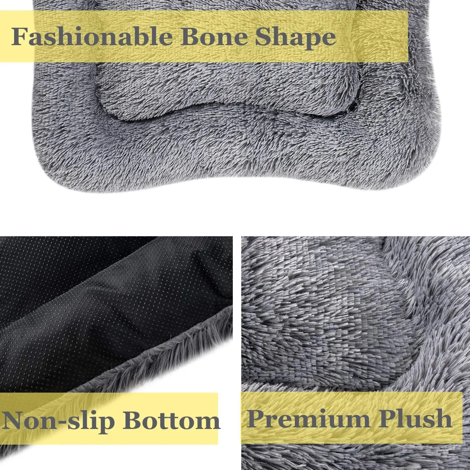 Coohom Deluxe Plush Dog Bed Pet Cushion Crate Mat,Fulffy Comfy Kennel Anti-Slip Washable Pad for Medium Large X-Large Dogs(X-Large, Grey)