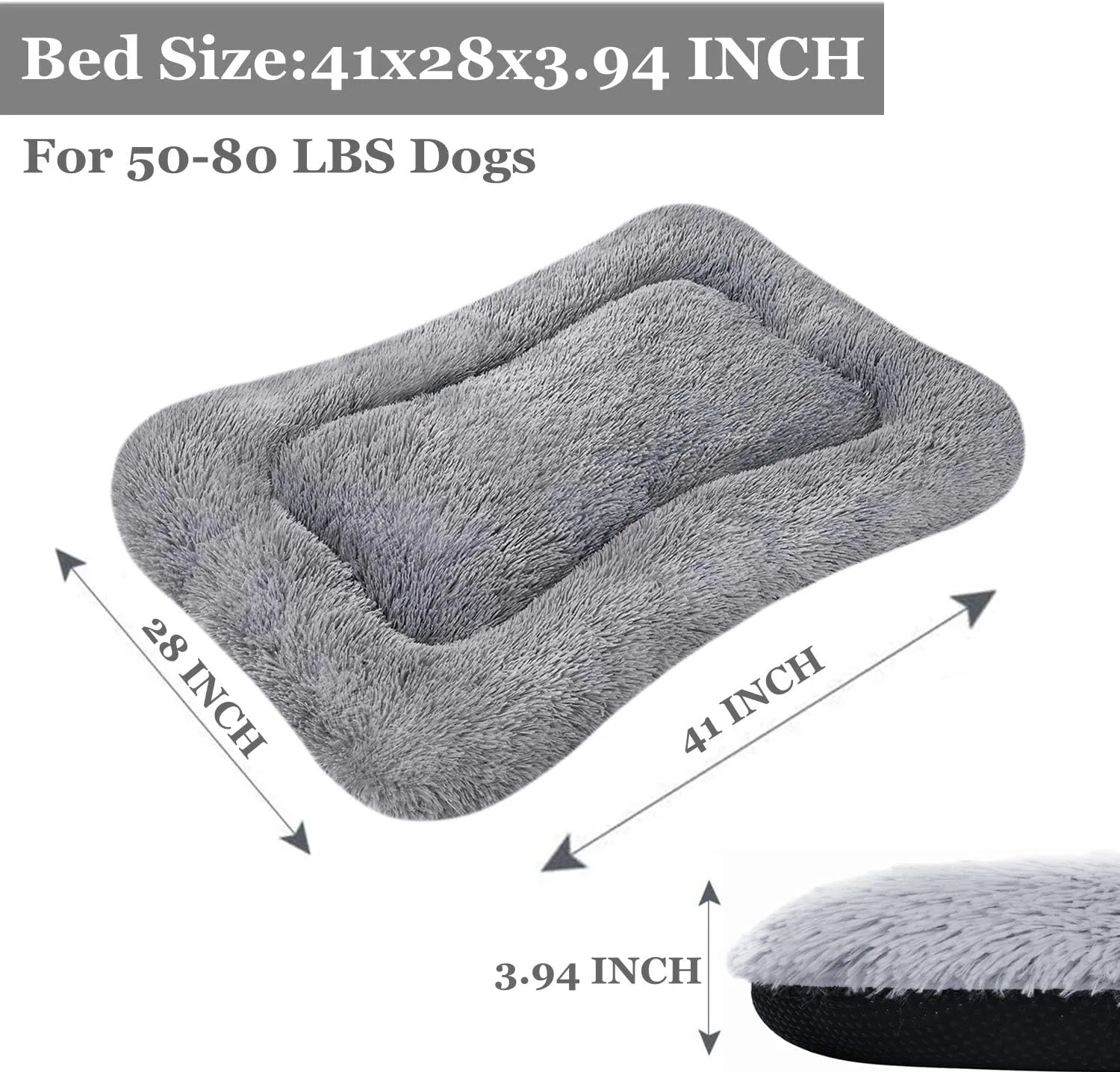 Coohom Deluxe Plush Dog Bed Pet Cushion Crate Mat,Fulffy Comfy Kennel Anti-Slip Washable Pad for Medium Large X-Large Dogs(X-Large, Grey)