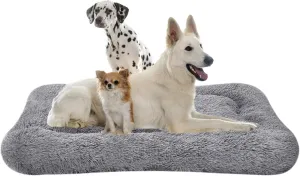 Coohom Deluxe Plush Dog Bed Pet Cushion Crate Mat,Fulffy Comfy Kennel Anti-Slip Washable Pad for Medium Large X-Large Dogs(X-Large, Grey)