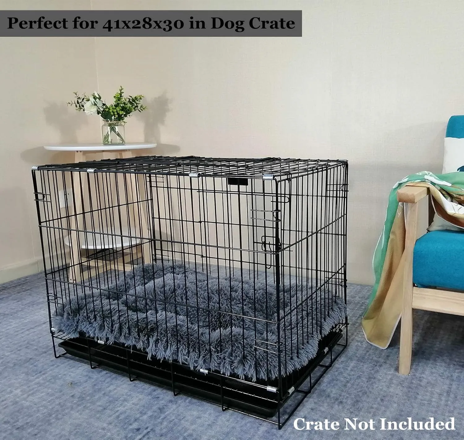 Coohom Deluxe Plush Dog Bed Pet Cushion Crate Mat,Fulffy Comfy Kennel Anti-Slip Washable Pad for Medium Large X-Large Dogs(X-Large, Grey)