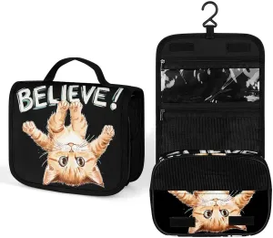 Cute Kitten Cat Believe Makeup Bag Portable Hanging Organizer for Travel Wash Bags With Handle And Divider