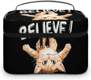 Cute Kitten Cat Believe Portable Makeup Bag Large Capacity Toiletry Receiving Cosmetic Bags With Handle And Divider
