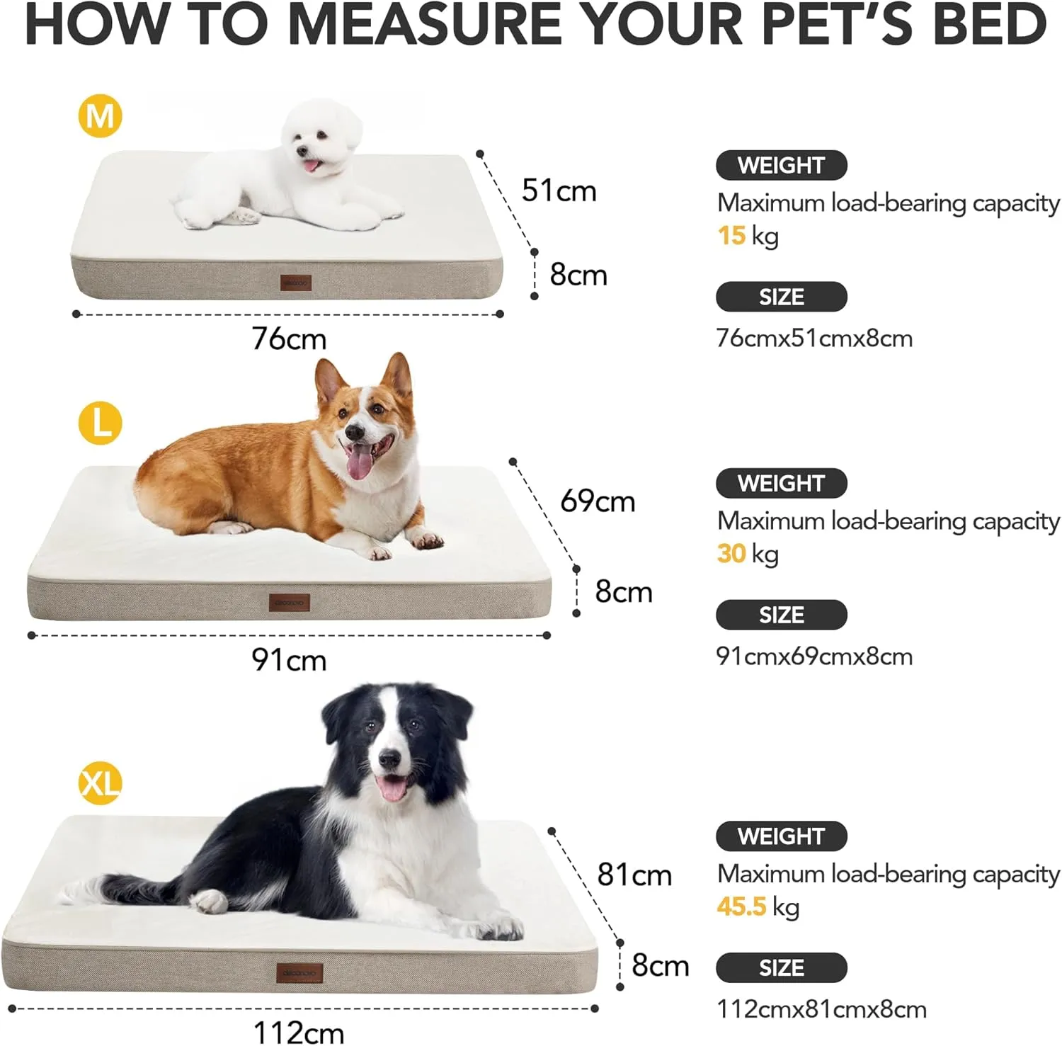 Deconovo Orthopedic Dog BedSupportive, Washable, Non-Slip Pet Bed for Medium & Large DogsMemory Foam Cushion with Removable Cover, 44x32x3 InchKhaki