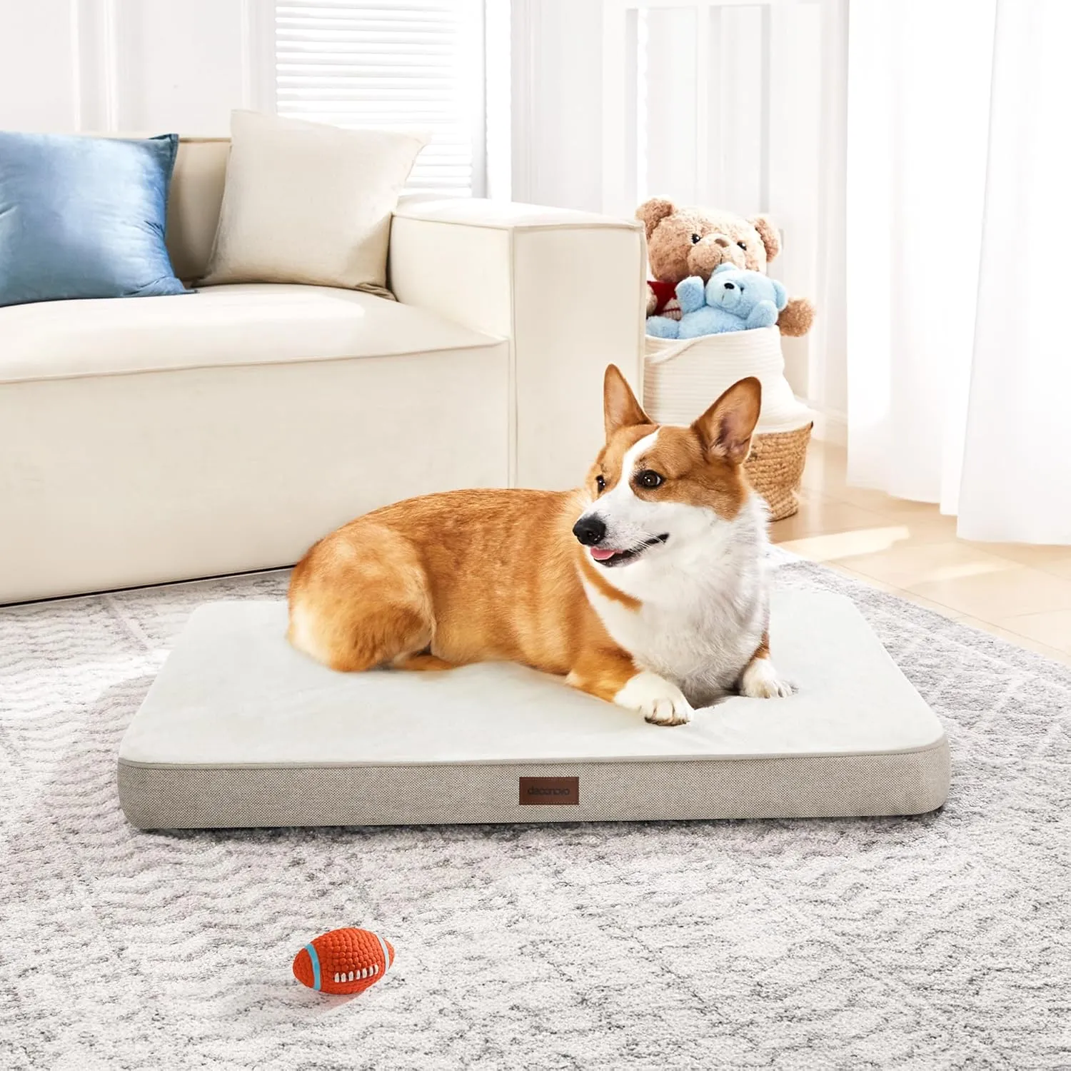Deconovo Orthopedic Dog BedSupportive, Washable, Non-Slip Pet Bed for Medium & Large DogsMemory Foam Cushion with Removable Cover, 44x32x3 InchKhaki