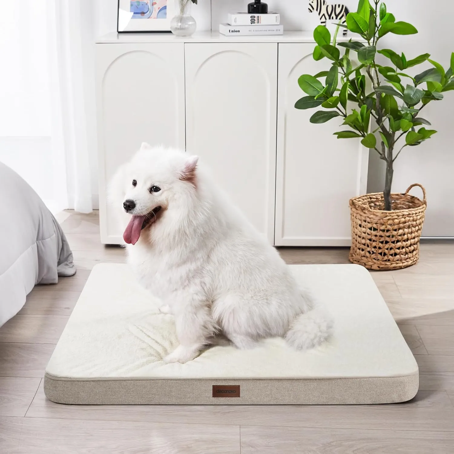 Deconovo Orthopedic Dog BedSupportive, Washable, Non-Slip Pet Bed for Medium & Large DogsMemory Foam Cushion with Removable Cover, 44x32x3 InchKhaki